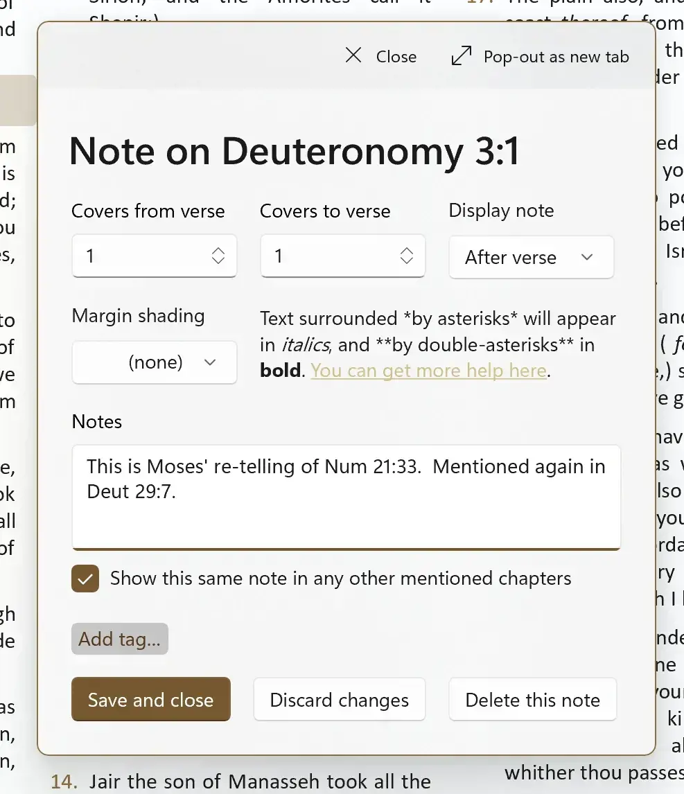 Screenshot showing the Note Editor