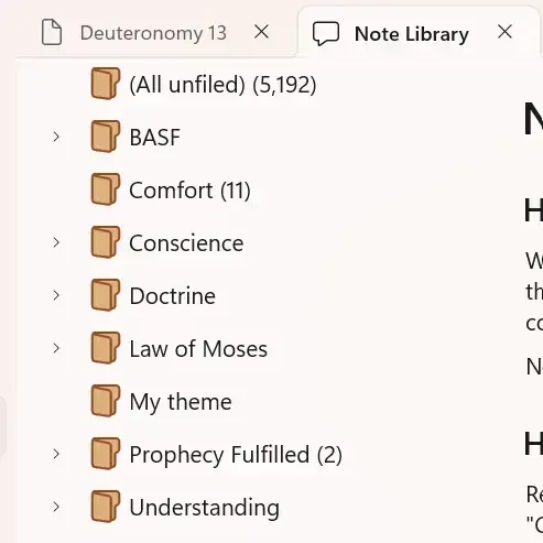Screenshot showing several tag folders in the Notes library