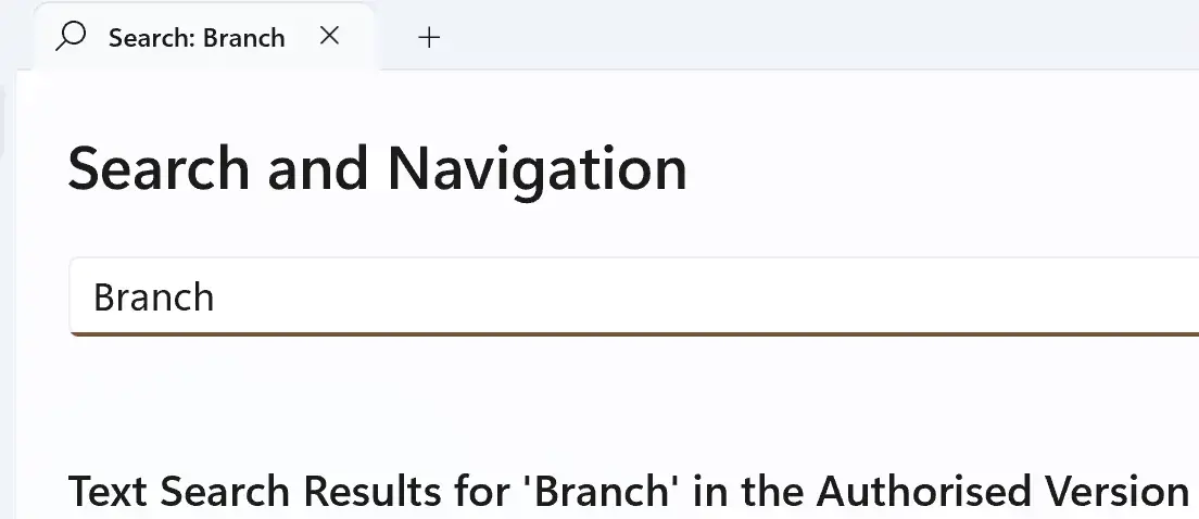 Screenshot showing the search criteria text box containing the word 'Branch'